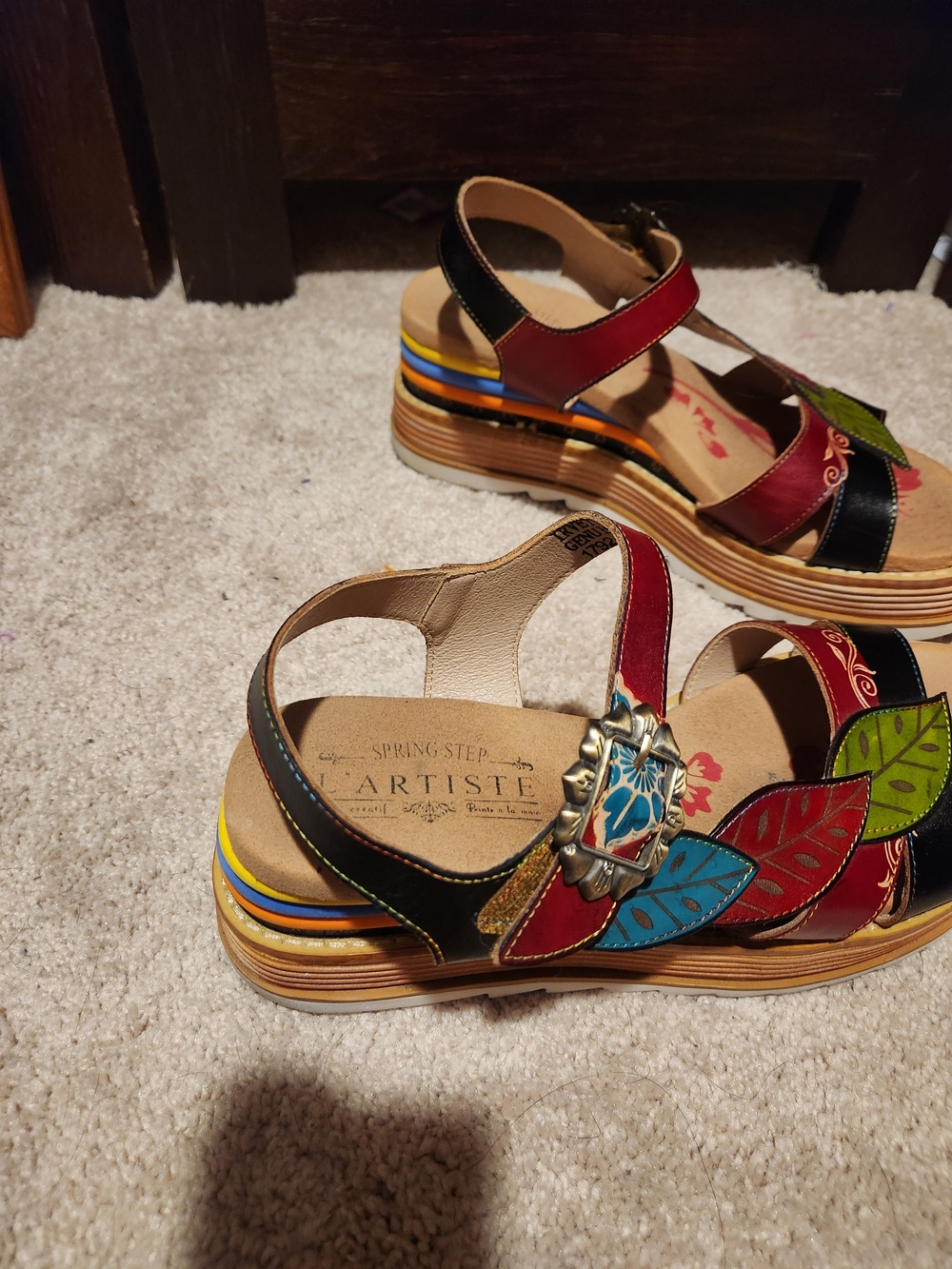 Women’s Multicolor Leaf Strap Platform Espadrille Sandals - Picture 3 of 7